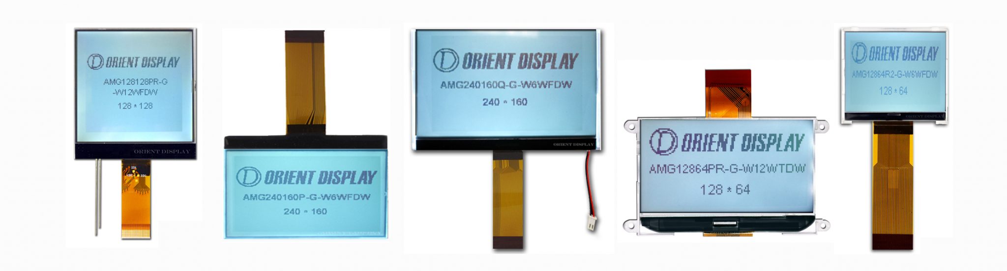 Orient Display: COG/Chip on Glass Graphic LCD Display, multiple resolution choices, FSTN Positive, White LED Backlight