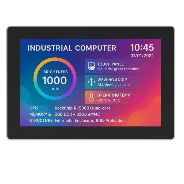 10.1" Sunlight Readable IPS Industrial Computer, 1280x800, 1000 Nits with Capacitive Touch Panel