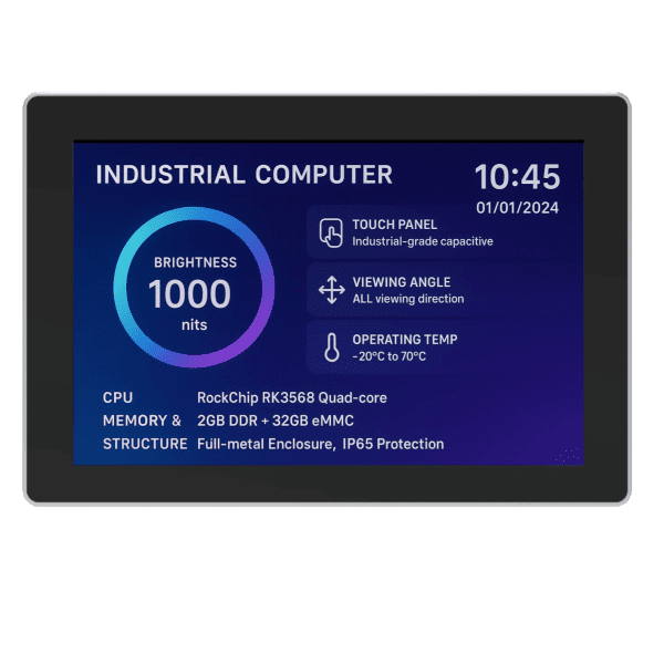 7.0" Sunlight Readable IPS Industrial Computer, 1024x600, 1000 Nits with Capacitive Touch Panel