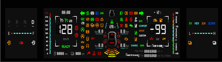 Multi-color fixed-position automotive cluster display