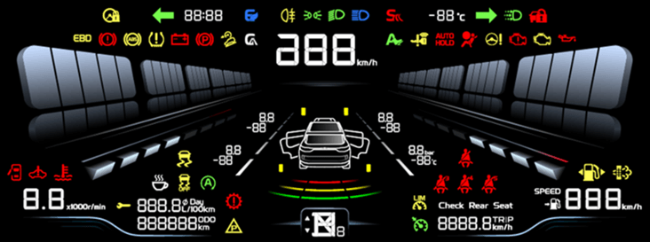 Gradient-color fixed-position automotive cluster display